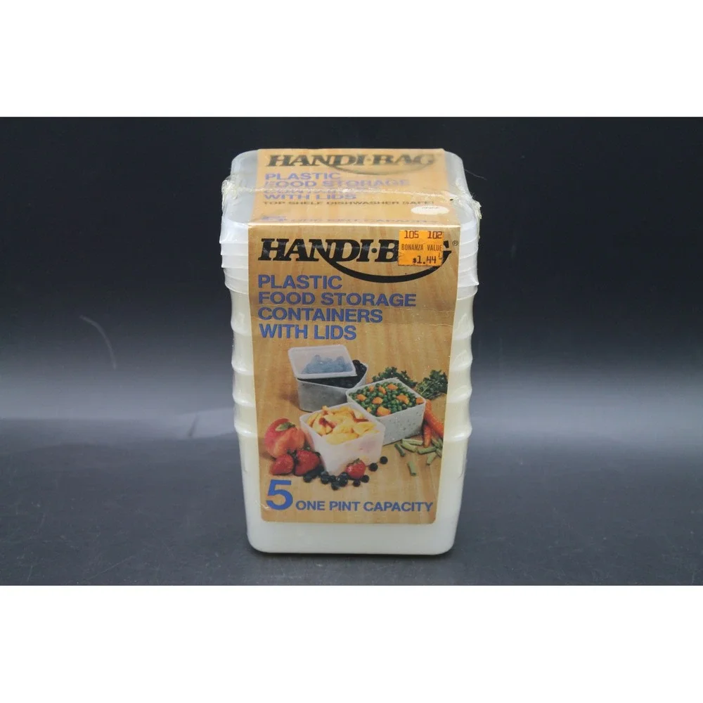 Vintage Handi-Bag Plastic Food Storage Containers 5 One Pint NOS Sealed